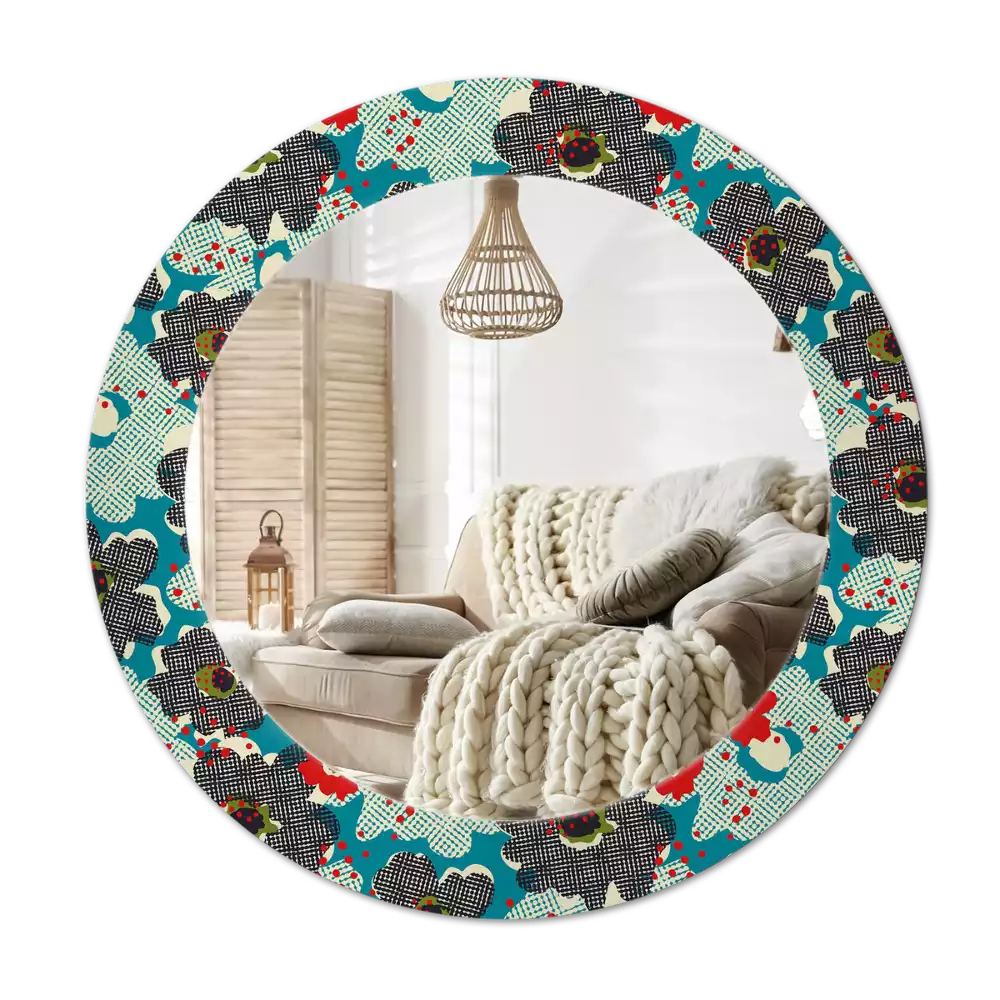 Espelho decorativo redondo Padrão de flores retrô