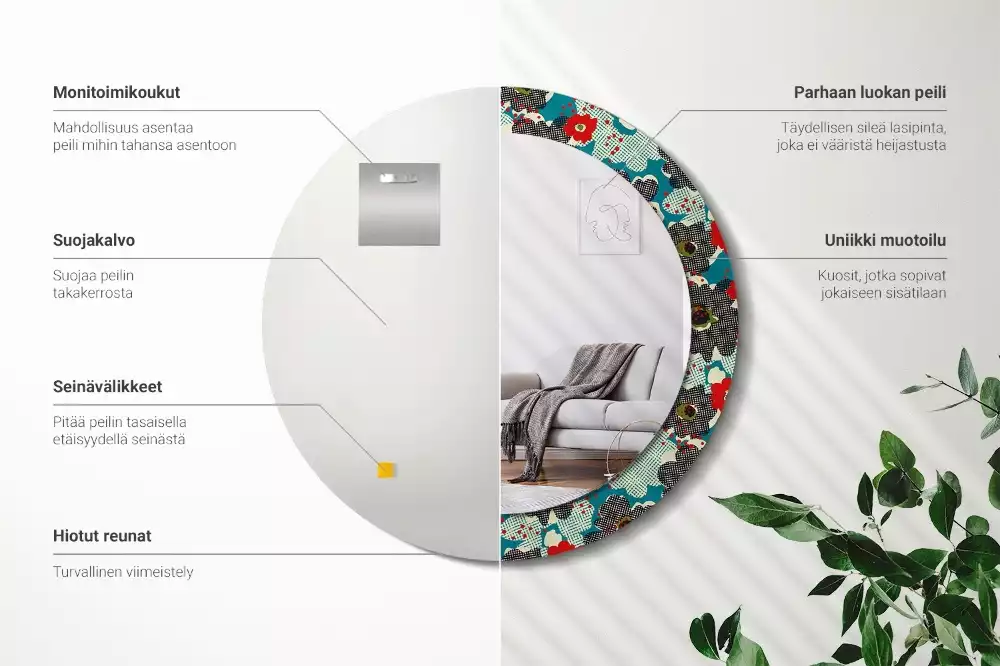 Espelho decorativo redondo Padrão de flores retrô