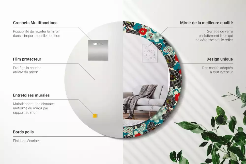 Espelho decorativo redondo Padrão de flores retrô