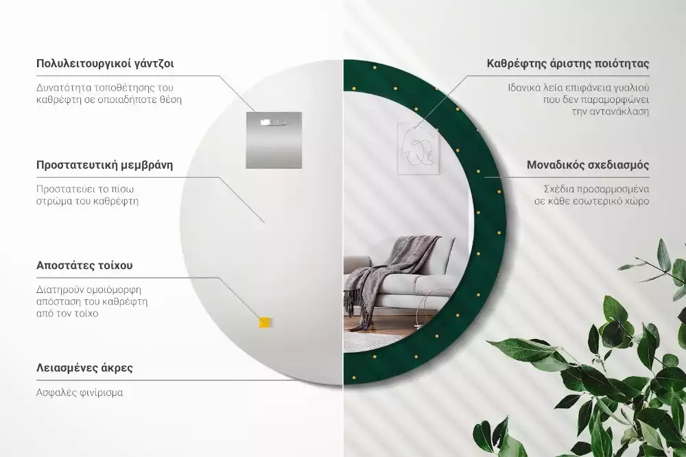 Espelho decorativo redondo Padrão acolchoado