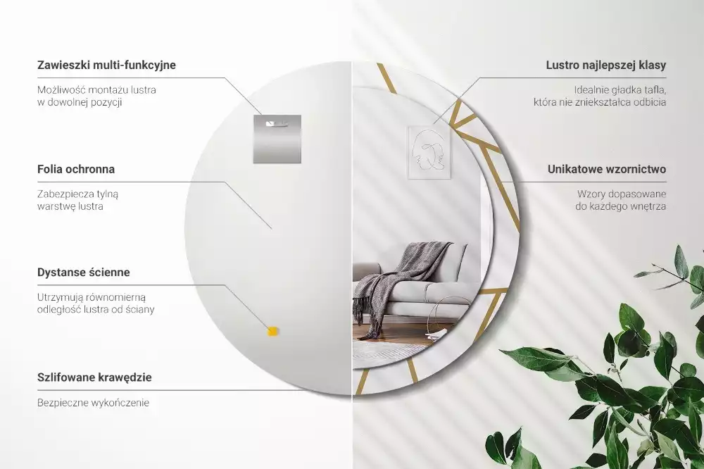 Espelho redondo decorativo Composição linear