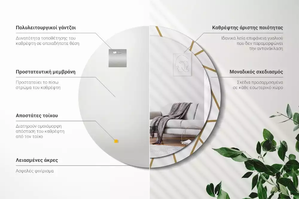 Espelho redondo decorativo Composição linear