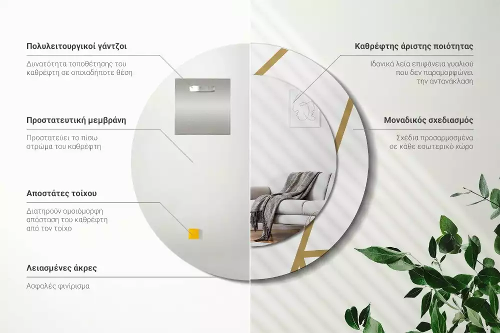 Espelho redondo decorativo Composição linear