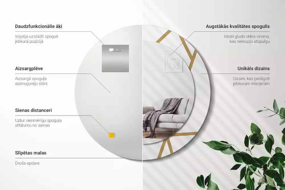 Espelho redondo decorativo Composição linear