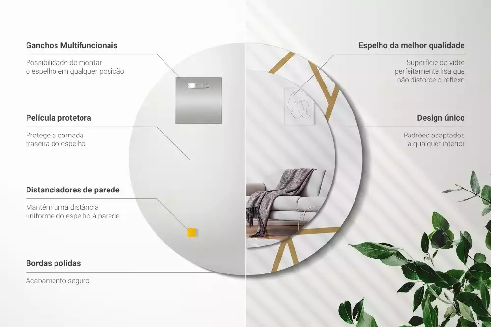Espelho redondo decorativo Composição linear