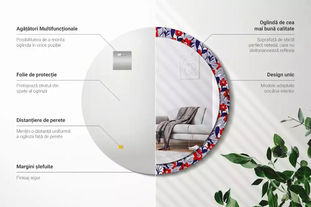 Espelho redondo decorativo Filodendros