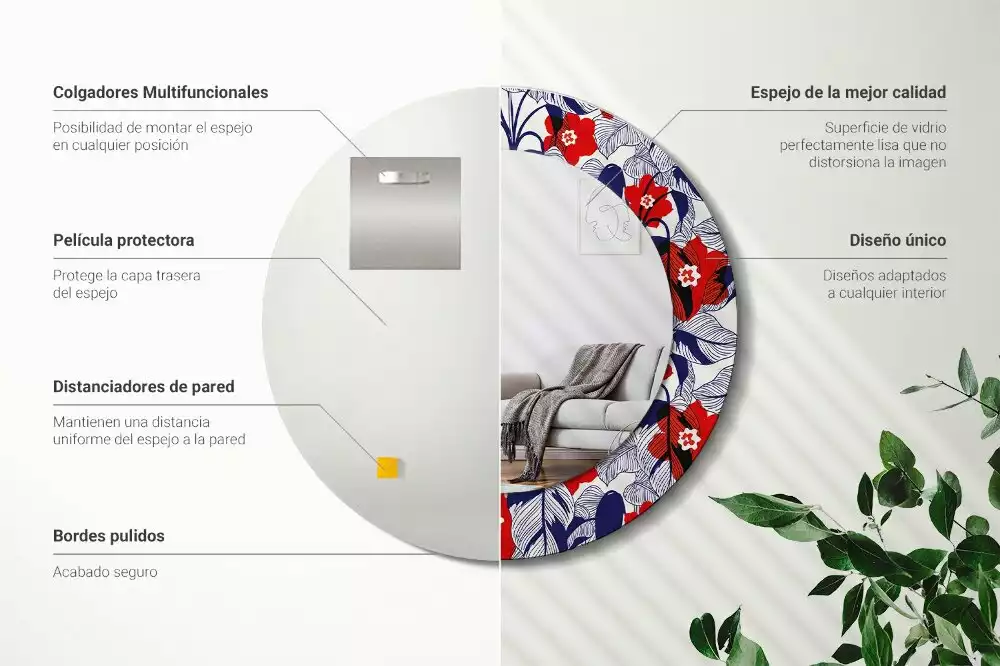 Espelho redondo decorativo Filodendros