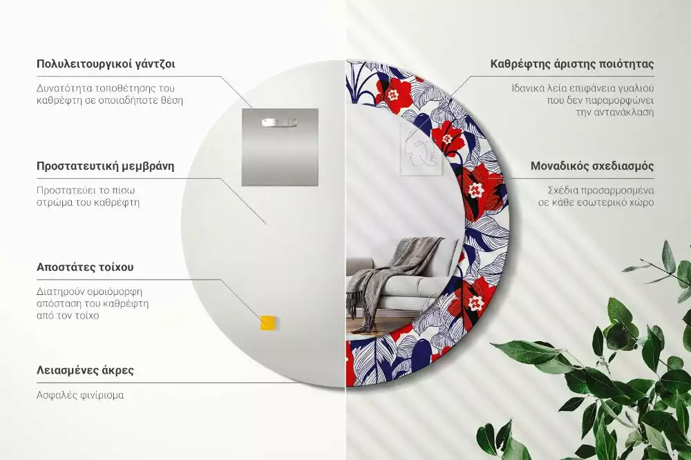 Espelho redondo decorativo Filodendros