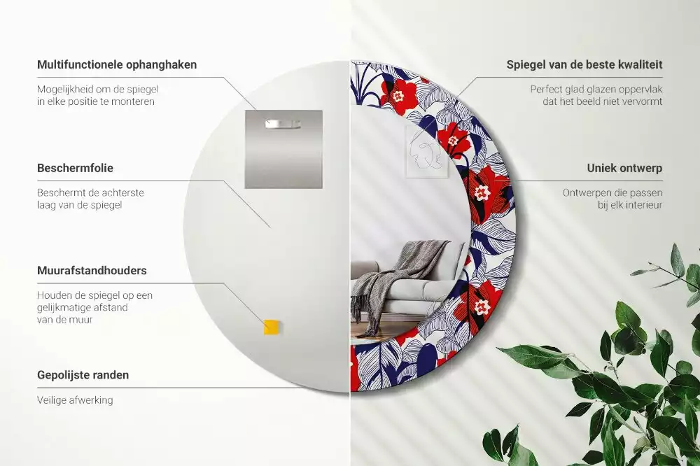 Espelho redondo decorativo Filodendros