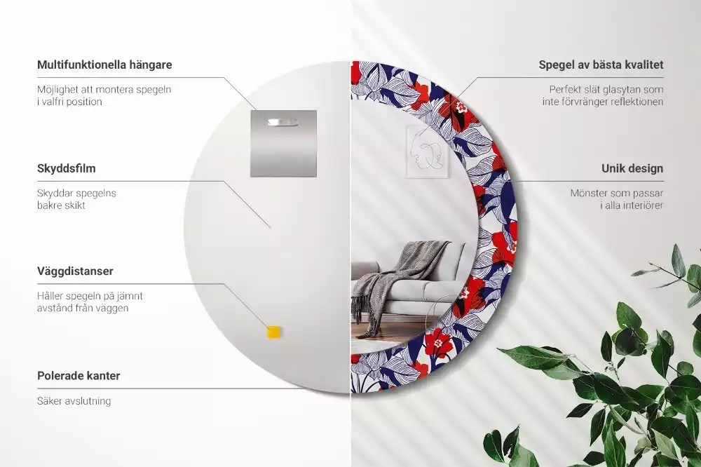 Espelho redondo decorativo Filodendros