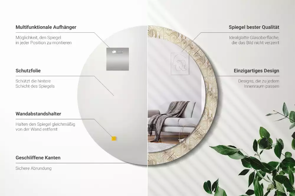 Espelho decorativo redondo Composição Art Déco