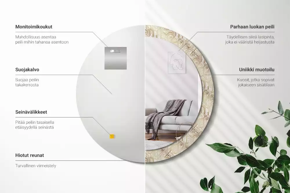 Espelho decorativo redondo Composição Art Déco