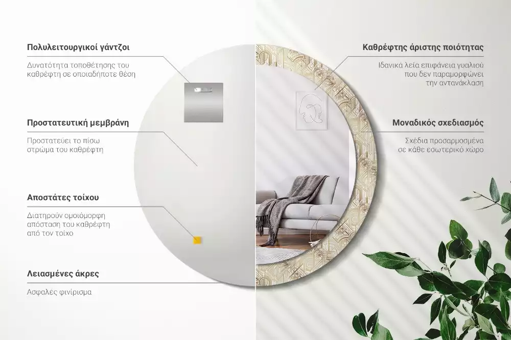 Espelho decorativo redondo Composição Art Déco