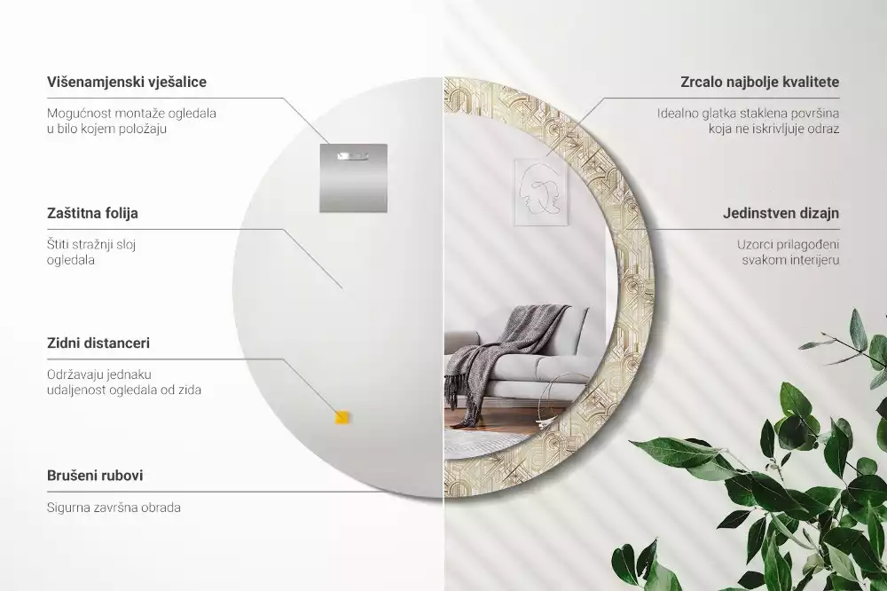 Espelho decorativo redondo Composição Art Déco