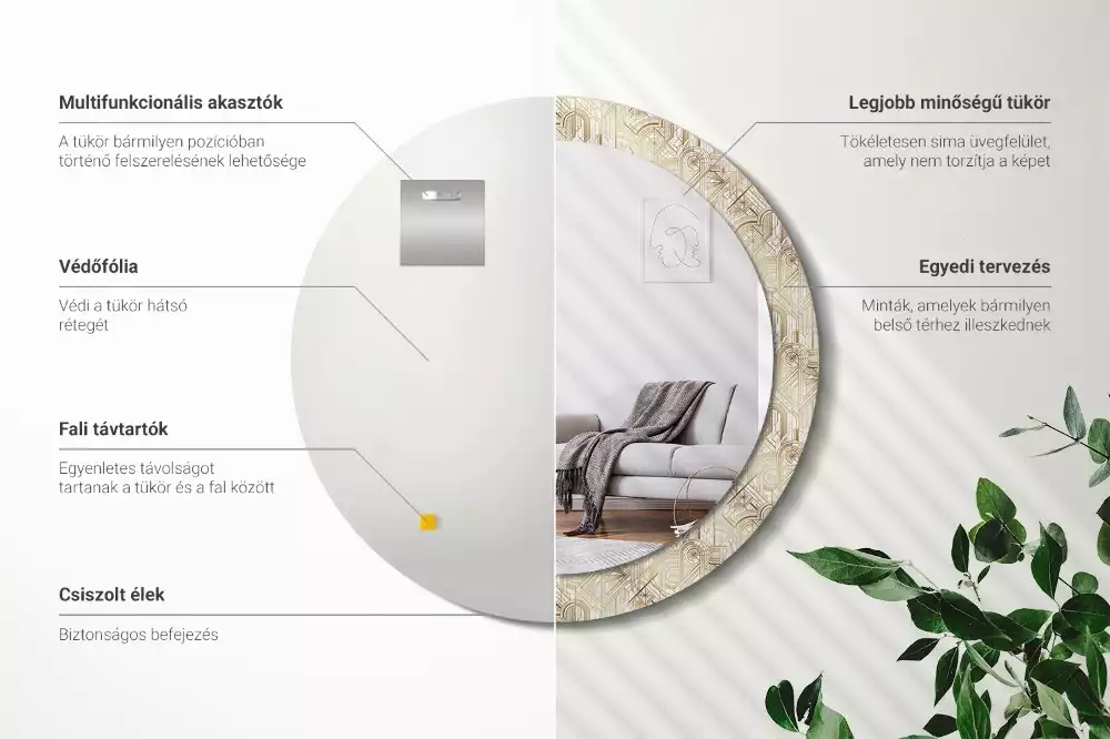 Espelho decorativo redondo Composição Art Déco