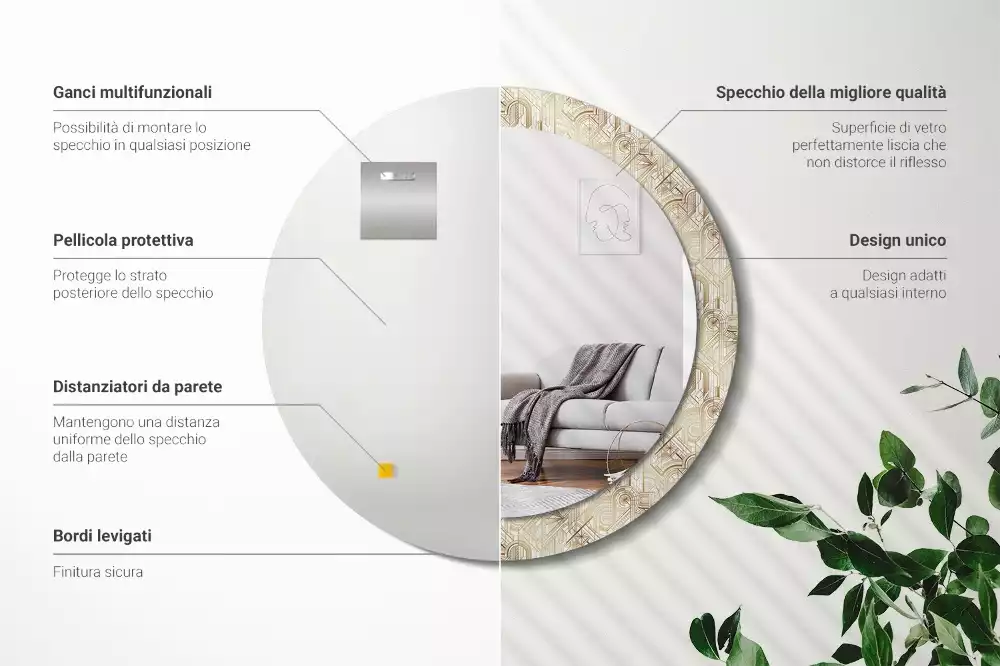 Espelho decorativo redondo Composição Art Déco