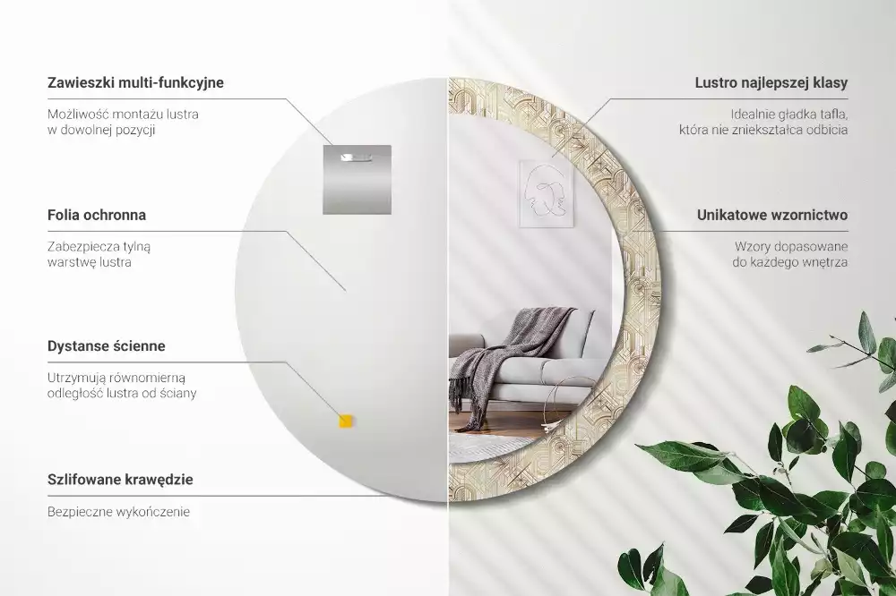 Espelho decorativo redondo Composição Art Déco