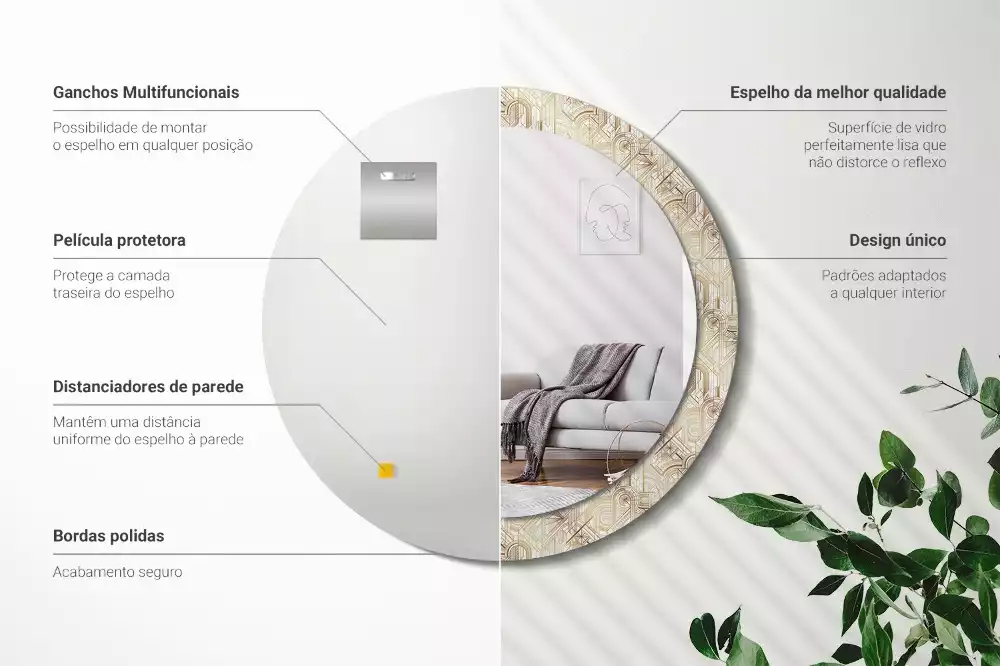 Espelho decorativo redondo Composição Art Déco