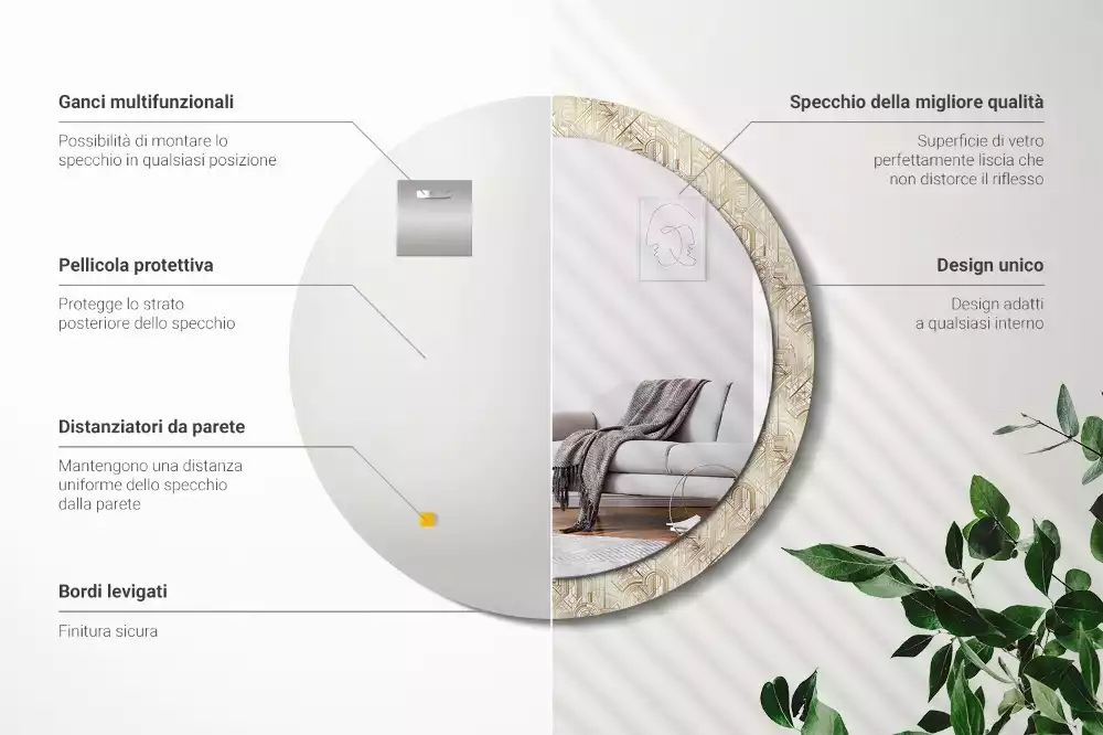 Espelho decorativo redondo Composição Art Déco