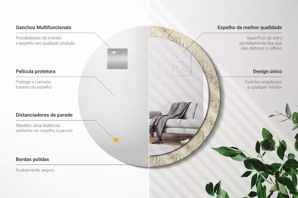 Espelho decorativo redondo Composição Art Déco