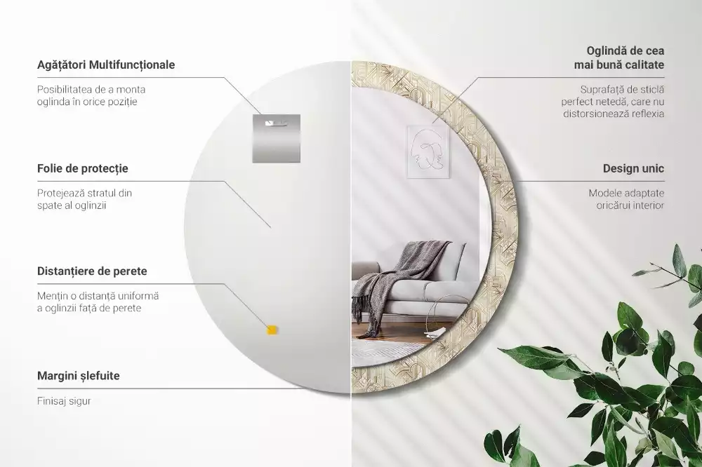 Espelho decorativo redondo Composição Art Déco