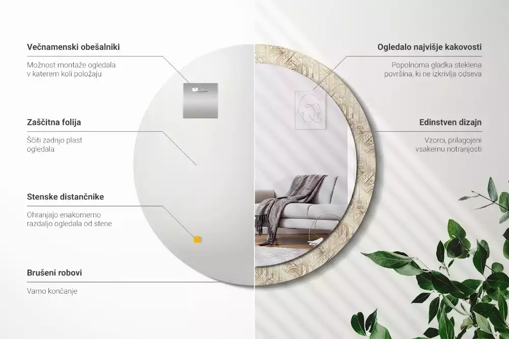 Espelho decorativo redondo Composição Art Déco