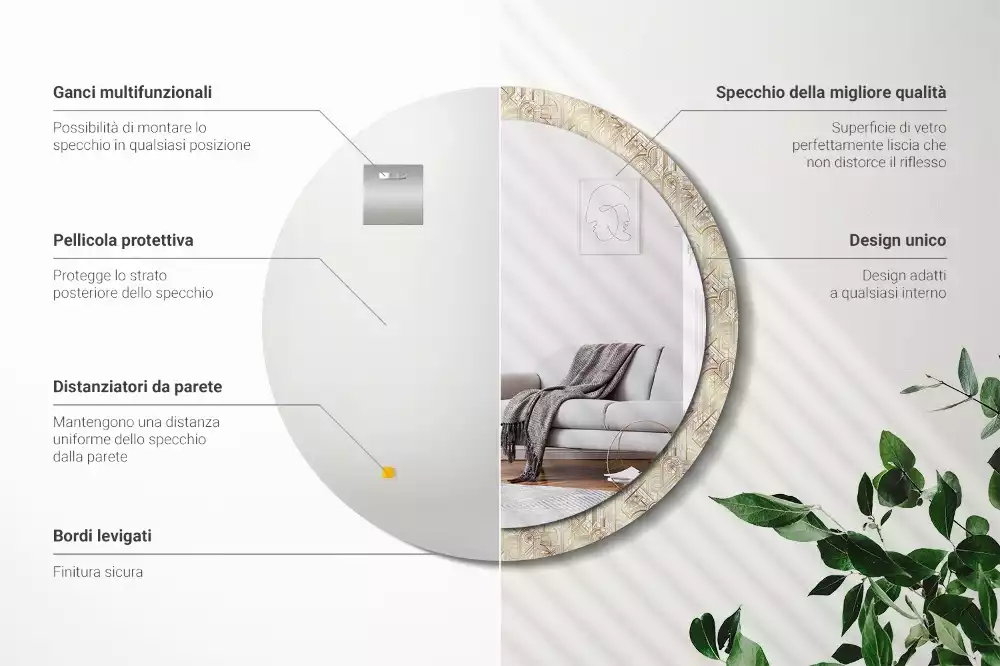 Espelho decorativo redondo Composição Art Déco