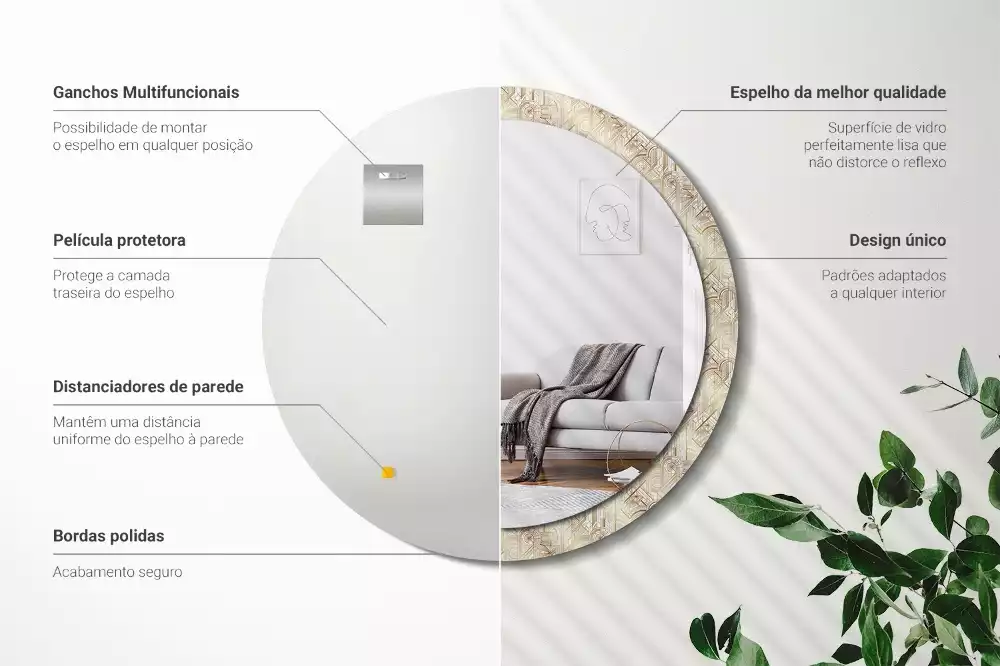 Espelho decorativo redondo Composição Art Déco