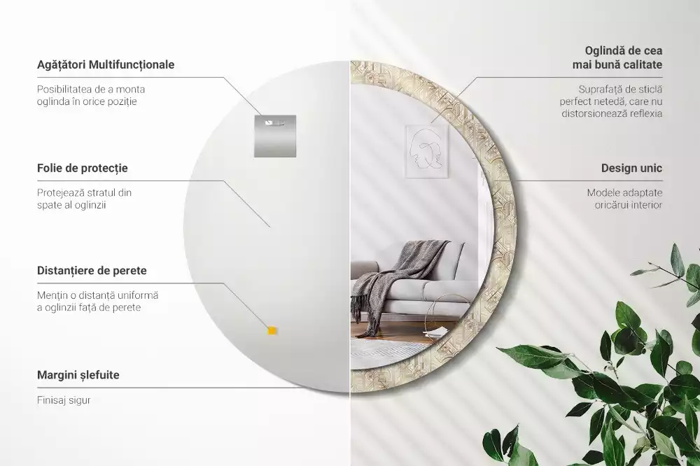 Espelho decorativo redondo Composição Art Déco