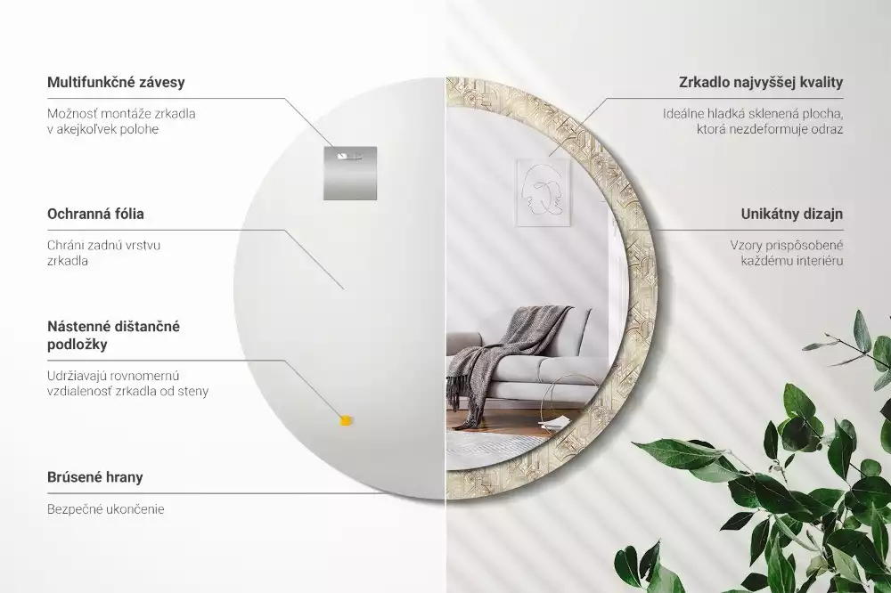 Espelho decorativo redondo Composição Art Déco