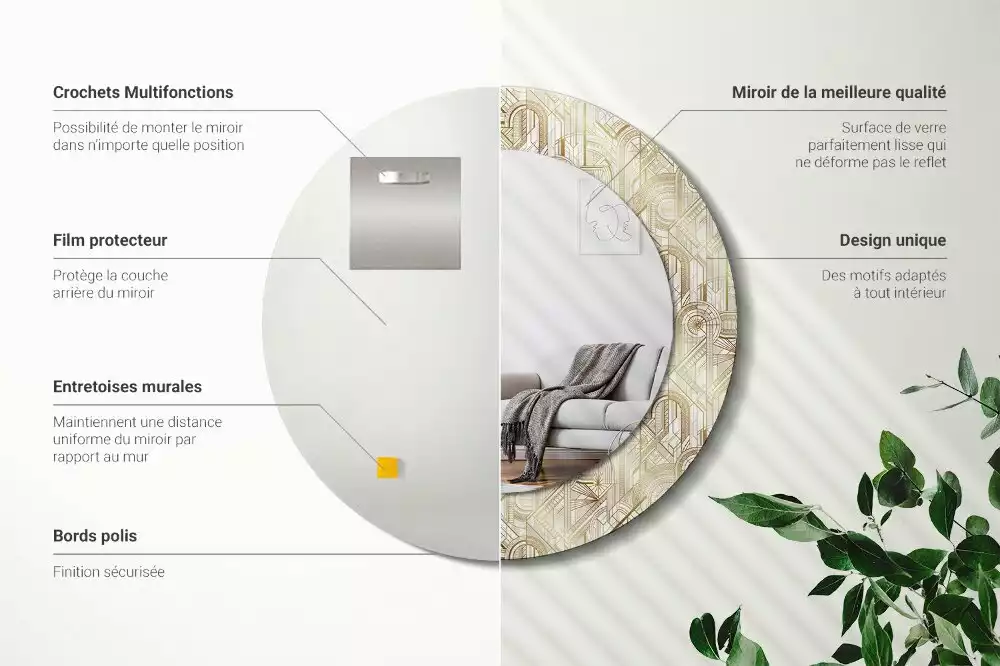 Espelho decorativo redondo Composição Art Déco