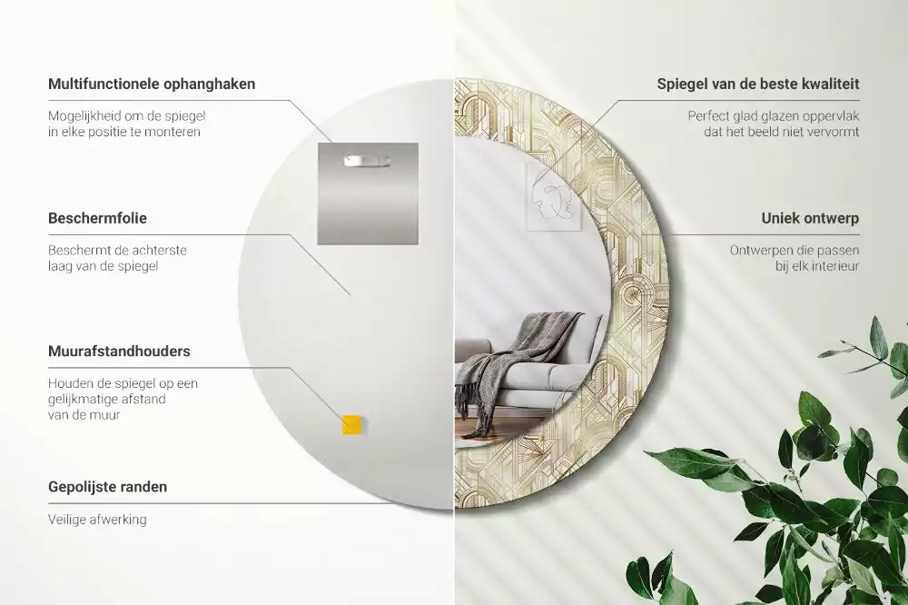 Espelho decorativo redondo Composição Art Déco