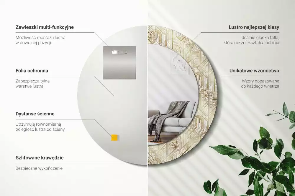 Espelho decorativo redondo Composição Art Déco