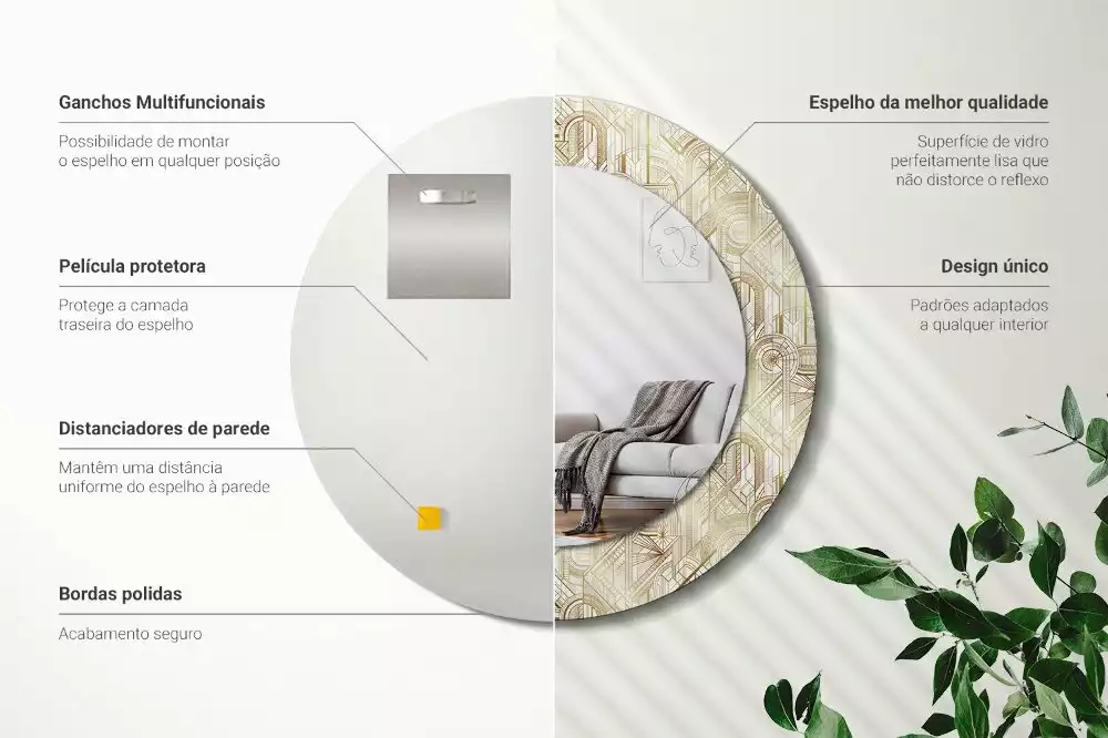 Espelho decorativo redondo Composição Art Déco