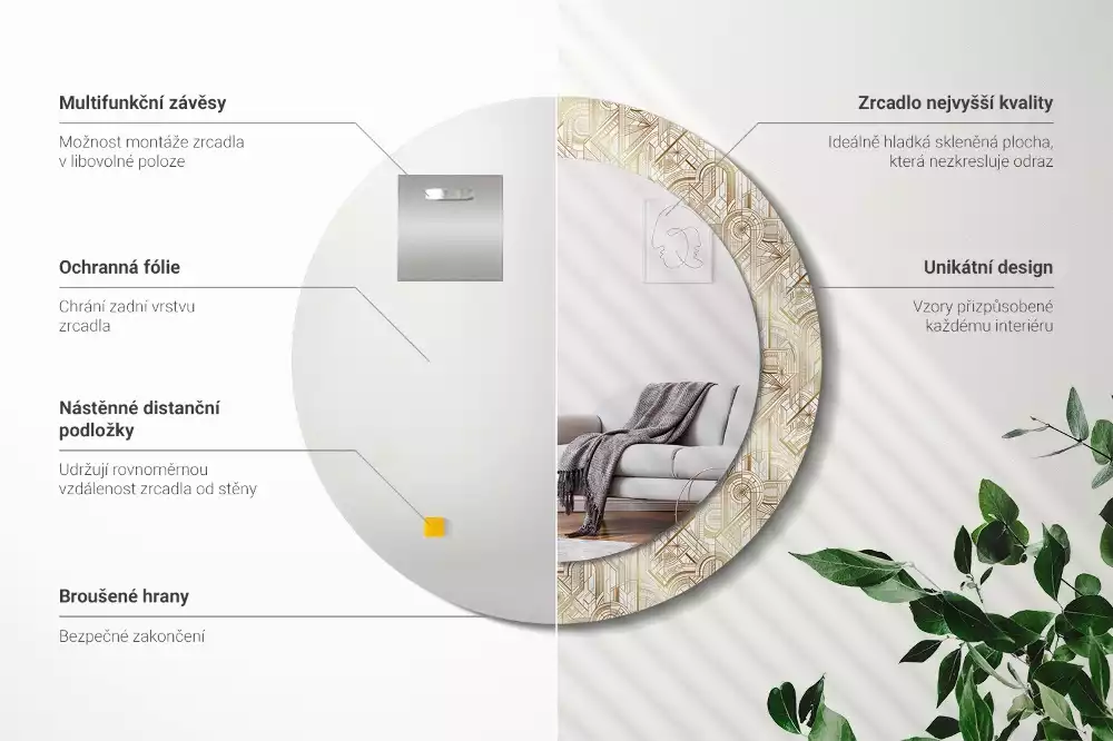 Espelho decorativo redondo Composição Art Déco