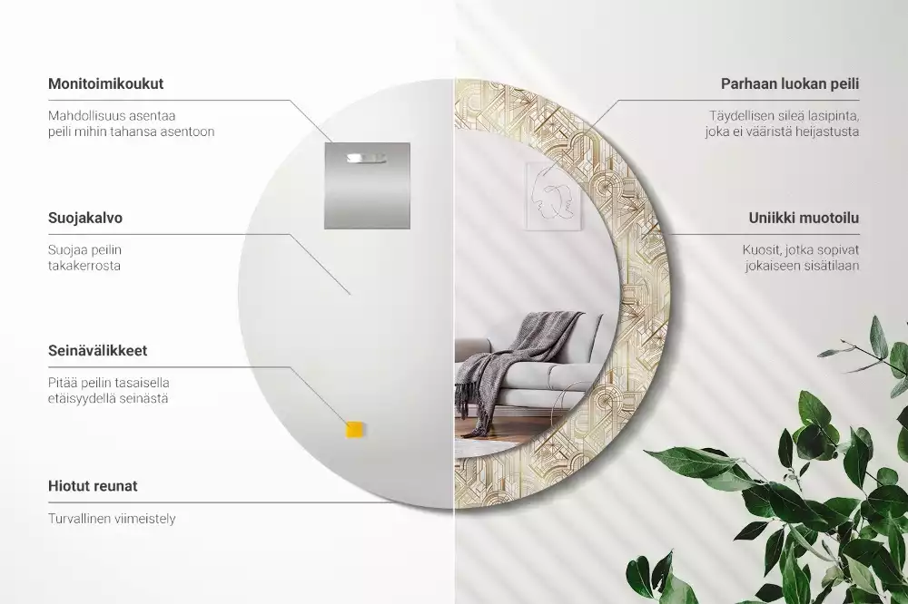 Espelho decorativo redondo Composição Art Déco