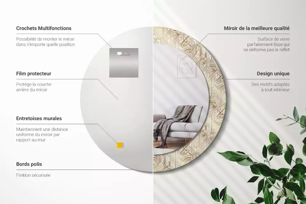 Espelho decorativo redondo Composição Art Déco