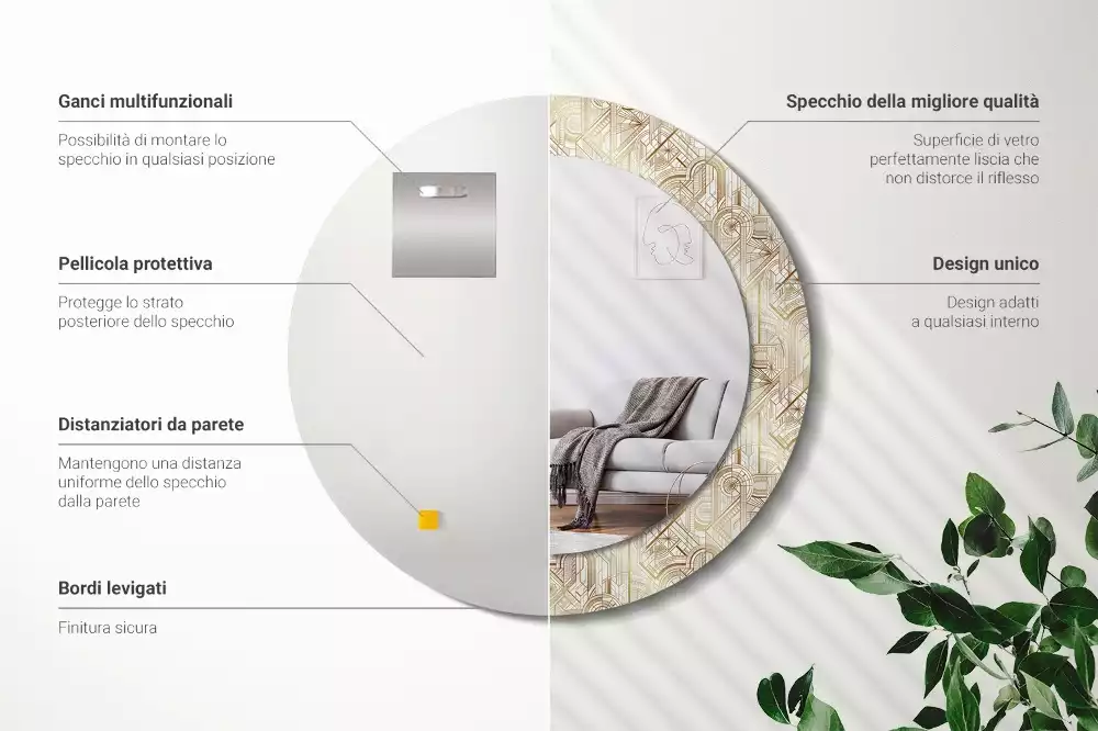 Espelho decorativo redondo Composição Art Déco