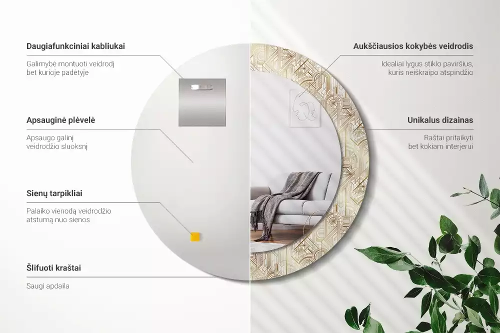 Espelho decorativo redondo Composição Art Déco