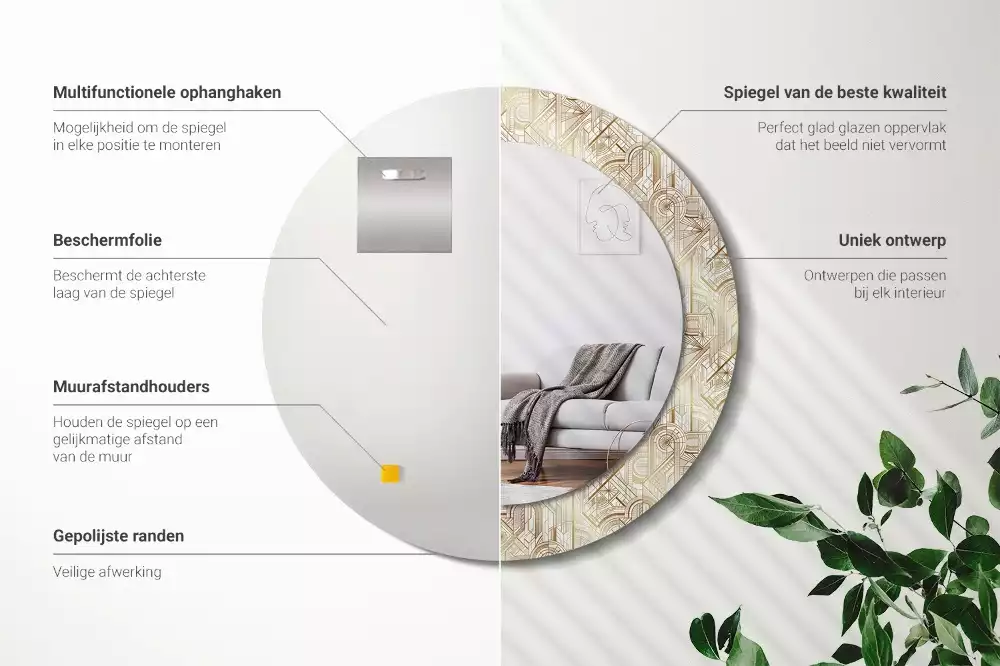 Espelho decorativo redondo Composição Art Déco