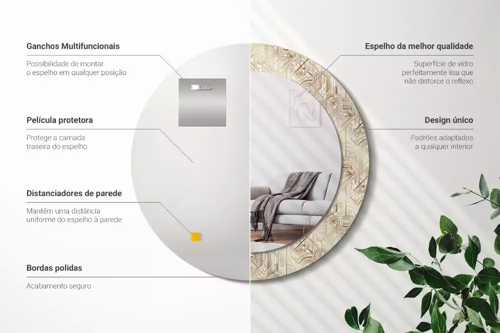 Espelho decorativo redondo Composição Art Déco