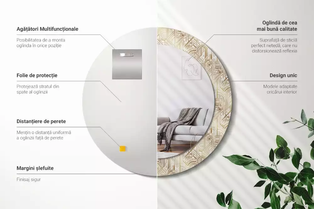 Espelho decorativo redondo Composição Art Déco