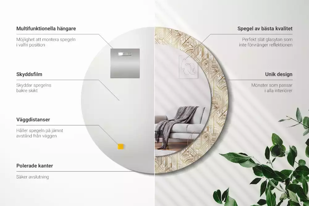 Espelho decorativo redondo Composição Art Déco