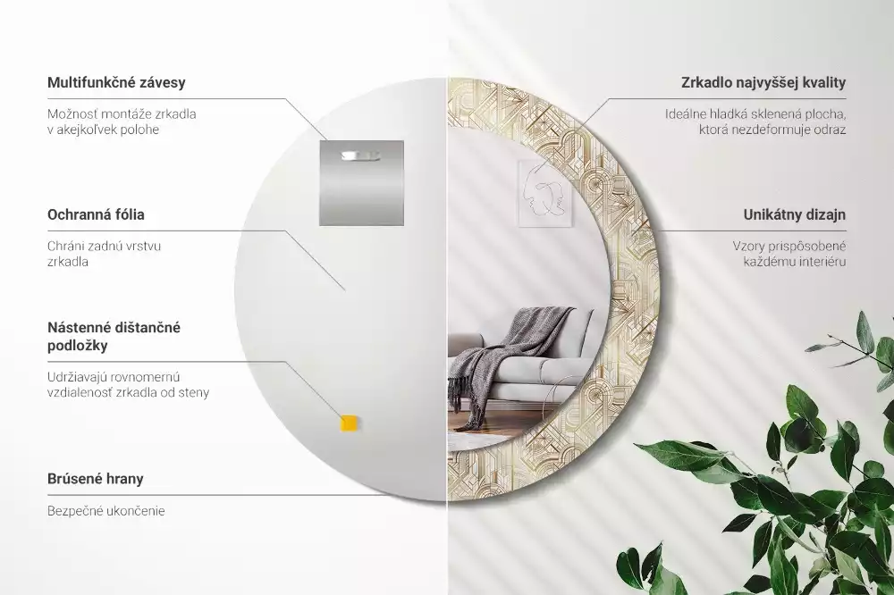 Espelho decorativo redondo Composição Art Déco