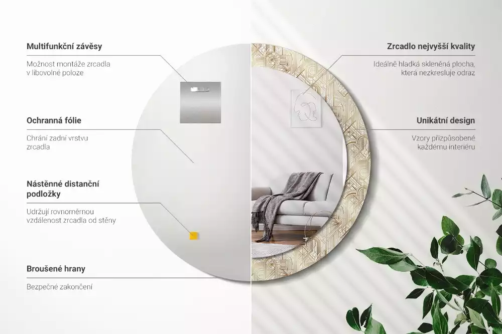 Espelho decorativo redondo Composição Art Déco