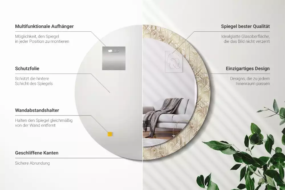 Espelho decorativo redondo Composição Art Déco