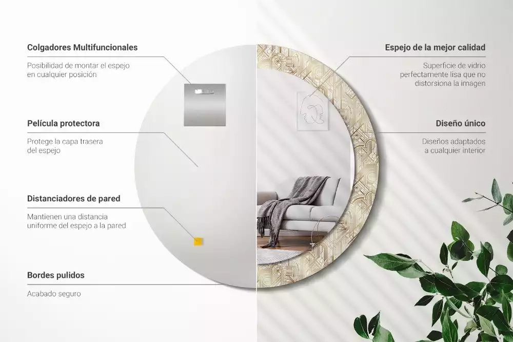 Espelho decorativo redondo Composição Art Déco