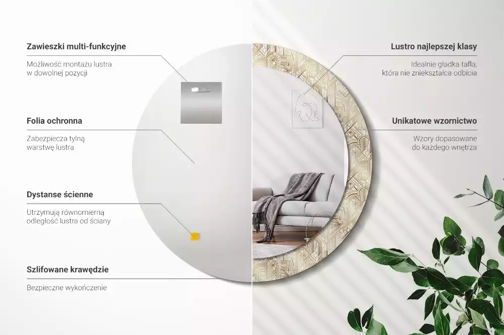 Espelho decorativo redondo Composição Art Déco