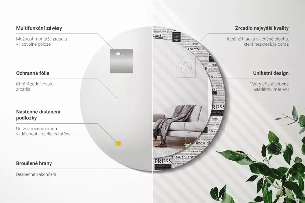 Espelho decorativo redondo Jornais