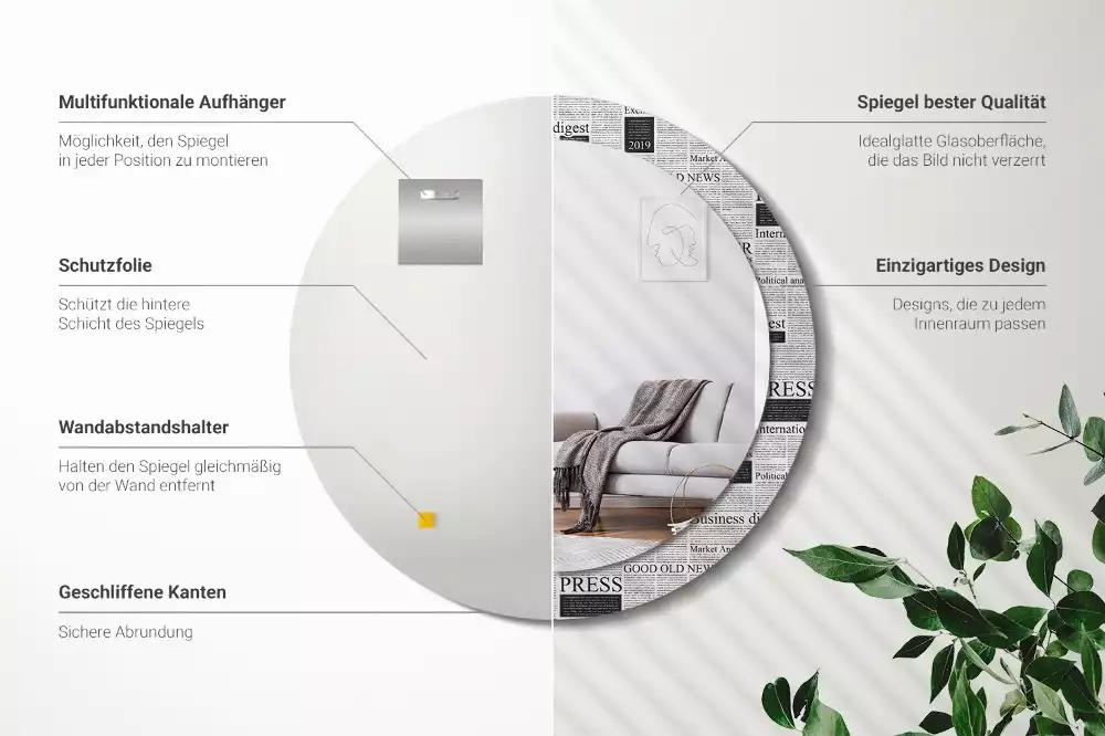 Espelho decorativo redondo Jornais